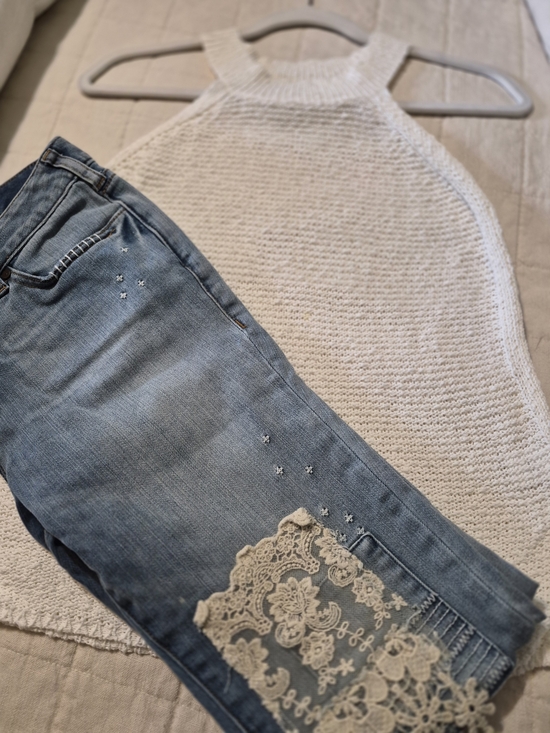Sundance Denim - Sundance Light Blue Straight-Leg Jeans with Cream Lace Trim